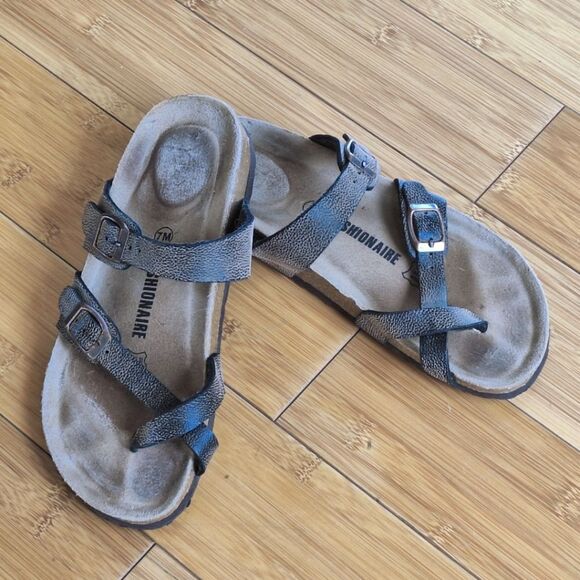 Cushionaire Luna Brown Strappy Comfort Sandals Leather Cork Footbed Women's 7M - Picture 2 of 16